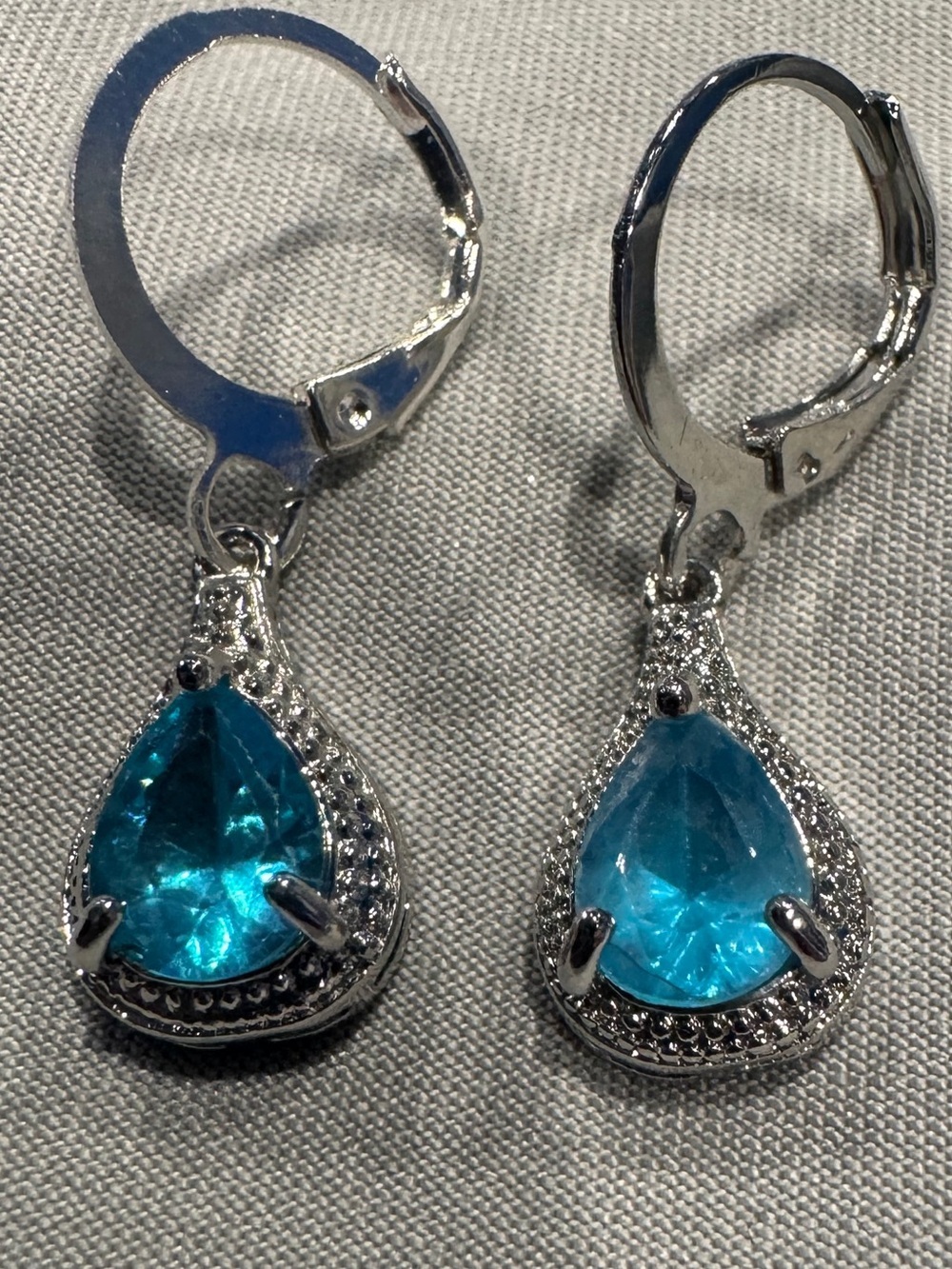Source Unknown Silver Teardrop Aqua Blue Crystal Dangle Earrings - Women Jewelry